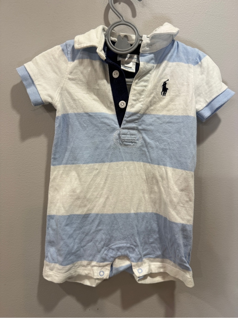 Ralph Lauren Light Blue & White Striped Polo Romper